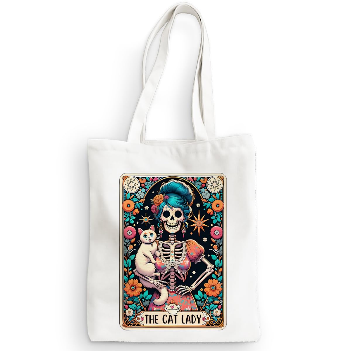 Decohim Funny Skull Tarot Card Sarcastic Canvas Tote Bag Witchy Gifts for Women Grocery Bags for Halloween Christmas
