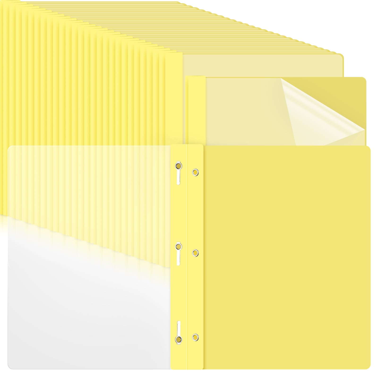 Feifeiya 36 Pack Plastic Report Covers with 3 Prongs Presentation Folders Bulk, 100 Sheet Capacity, Clear Front Report Covers for Presentation Document Paper School Office Supplies (Yellow)