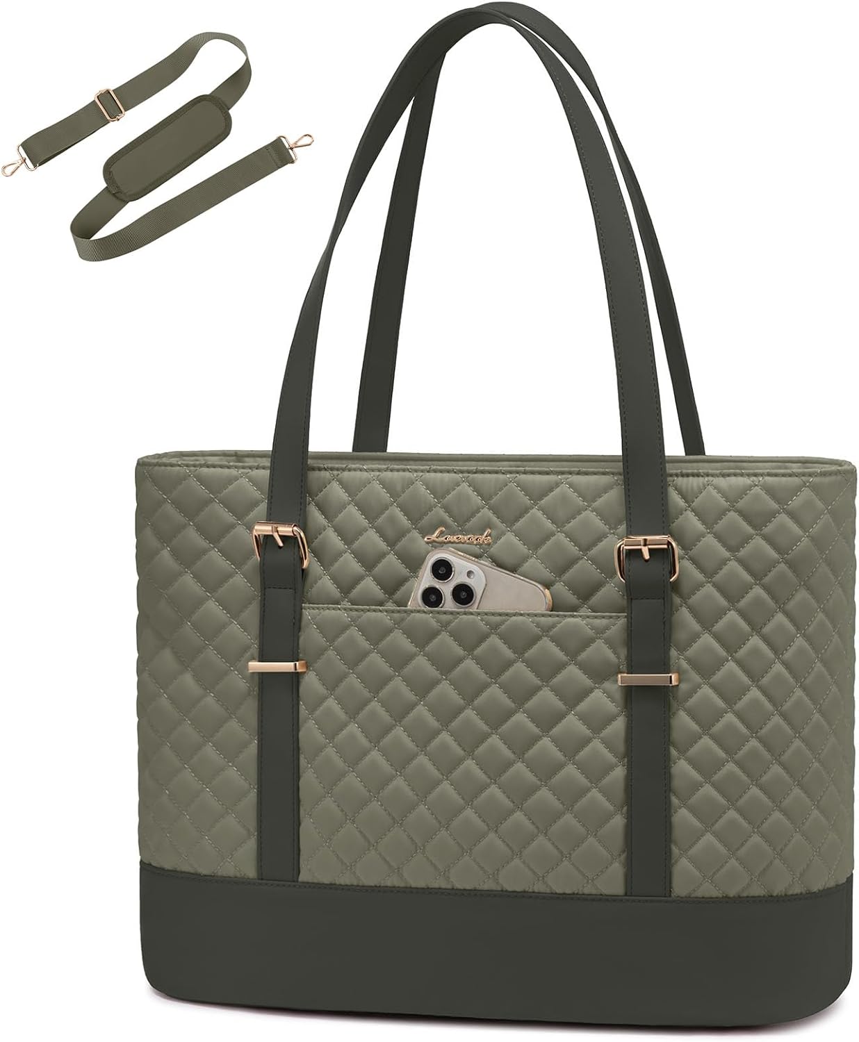 lovevook laptop bag for women, 15.6 inch work tote computer bag with large cup holder, lightweight large laptop briefcase for travel, bussiness, teacher 15.6 inch green-olive green