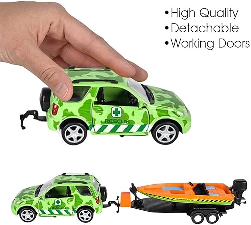 Miniatura 4 de ArtCreativity Coche de juguete SUV con remolque y lancha rápida para niños, juego interactivo de la selva con barco de velocidad desmontable y