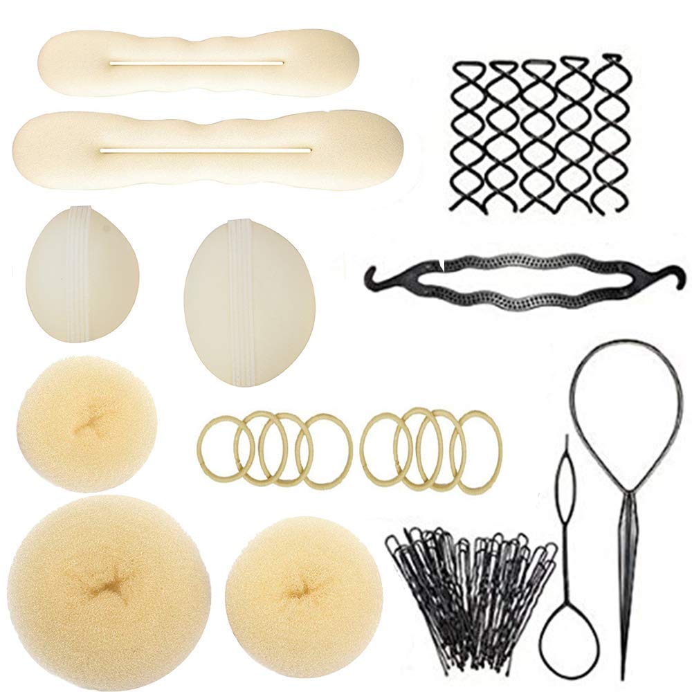 Zinnor Hair Bun Maker Blonde Hair Bun Insert Hair Styling Accessories Kit Hair DIY Styling Donut Bun Maker Kit Full Size Large Medium Small for Women Kids Girls