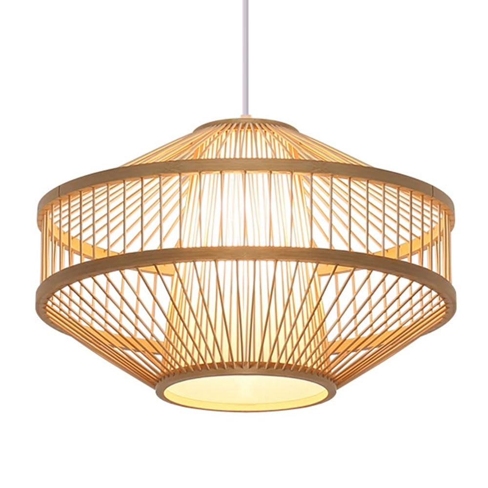 LQZCXMF Handmade Chandelier Bamboo Dome Shade Wooden Wicker Pendant Light Beige Finish Hanging Tea Room Stairs Light Hollow Lantern Home Decor for Dining Living Kitchen Hallway, Dia 19.7”
