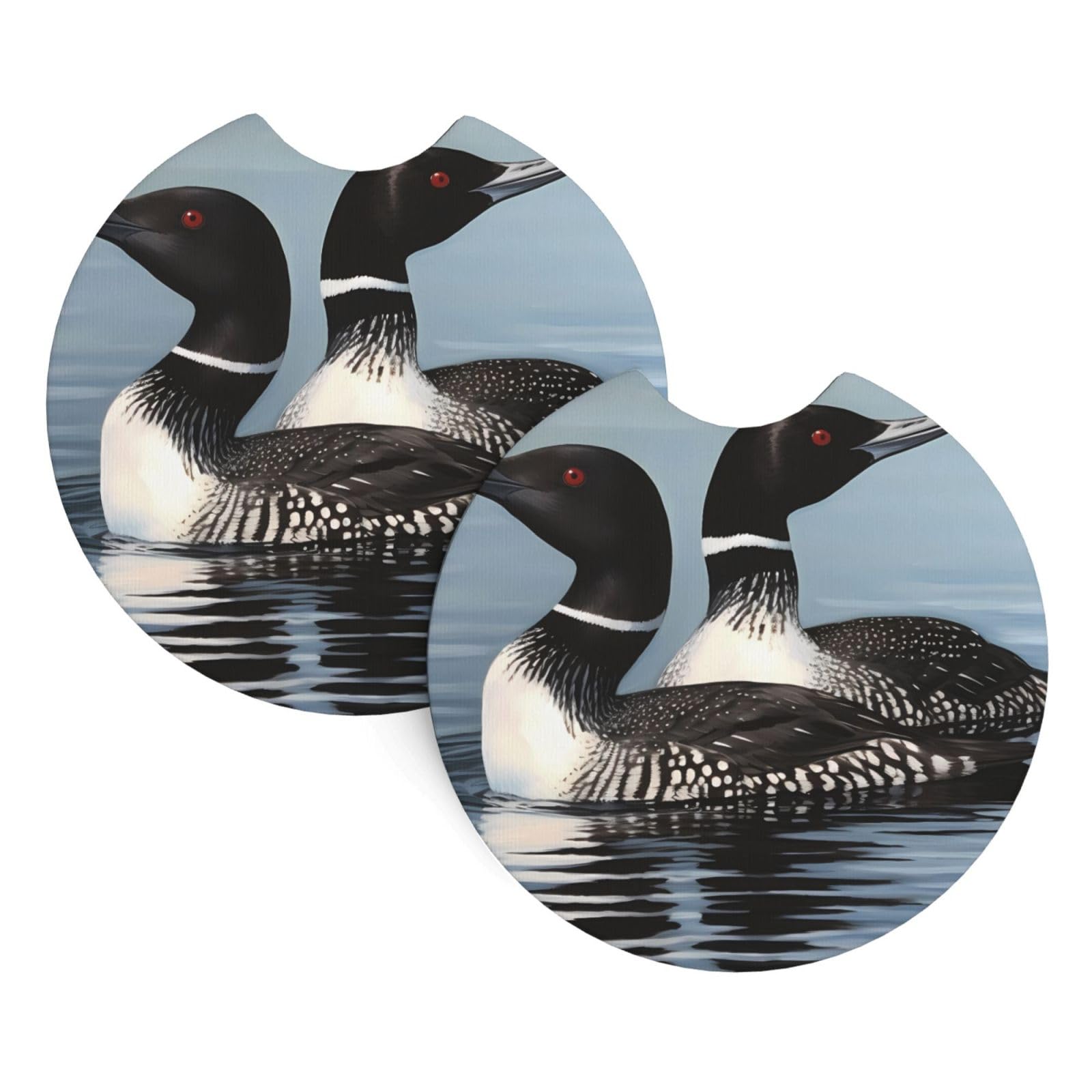 2 Pack Car Coaster for Cup Holders Loon Birds Car Cup Coaster 2.7" Neoprene Non-Slip Automotive Cup Mat Universal Auto Car Interior Accessories for Women Men Cup Pad