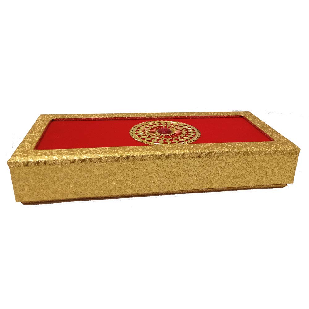 Vanya Creations Rectangle Shape Decorative Shagun Box (Golden Red, 20x9.5x3.5cm)