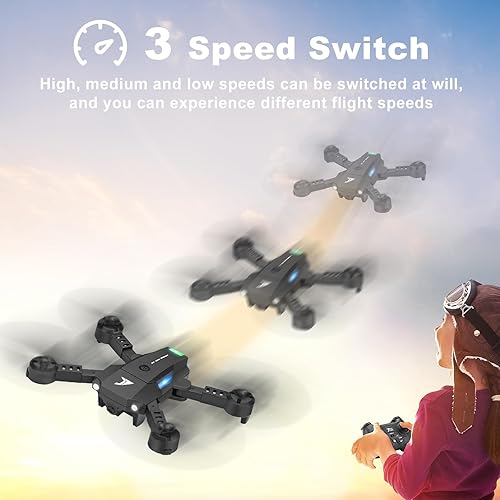 Miniatura 4 de JT63 Mini dron para niños, dron de bolsillo plegable con giros y rollos 3D, modo sin cabeza, retención de altitud, control remoto de 2.4 GHz, 2