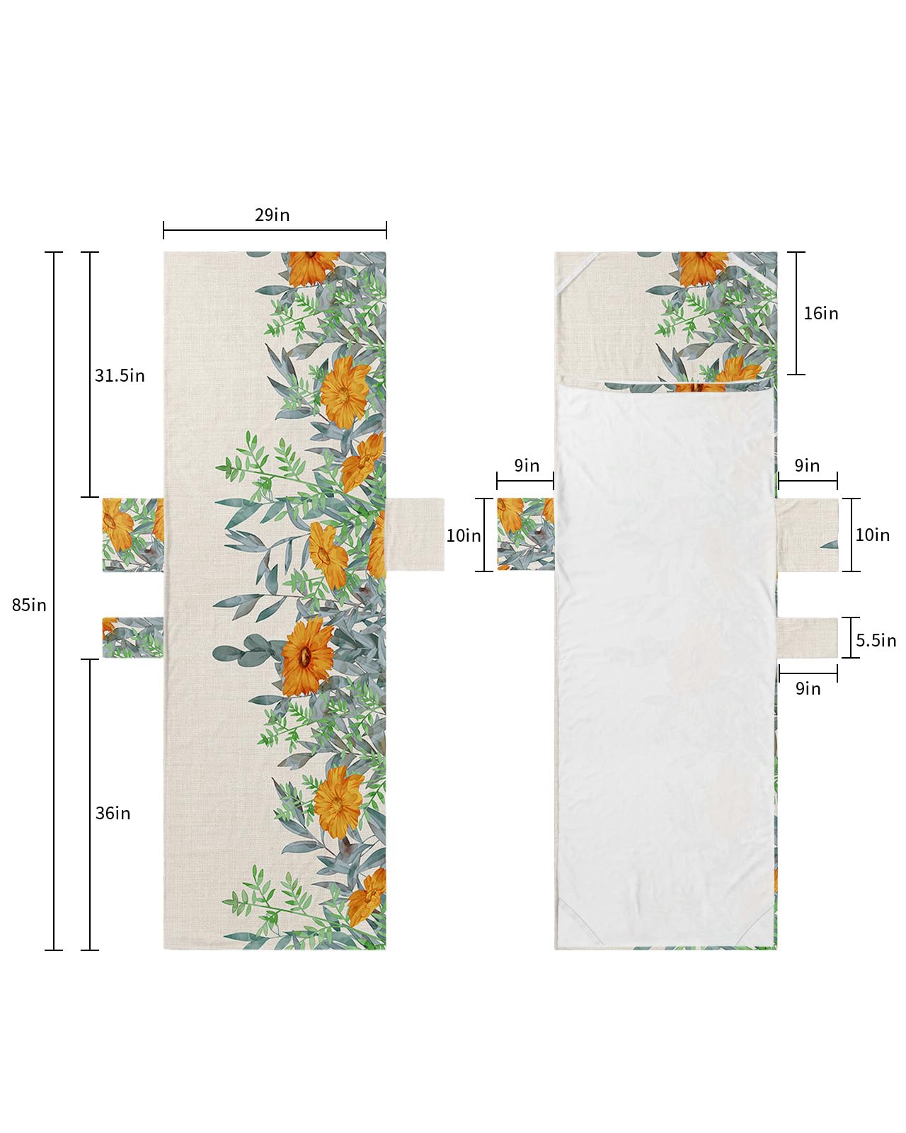 Orange Spring Floral Beach Lounge Chair Towel Cover, Soft Chaise Lounge Towel with Side Pockets Patio Pool Chairs Cover for Beach/Pool Sunbathing 29x85 Teal Green Summer Pastoral Botanical Rustic