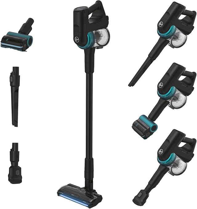 Hoover [HF410P Nuovo aspirapolvere senza fili, manovrabilità a 360° per tutti i tipi di pavimenti, spazzola anti-groviglio con luci LED, mini turbo spazzola per rimuovere capelli e peli di animali