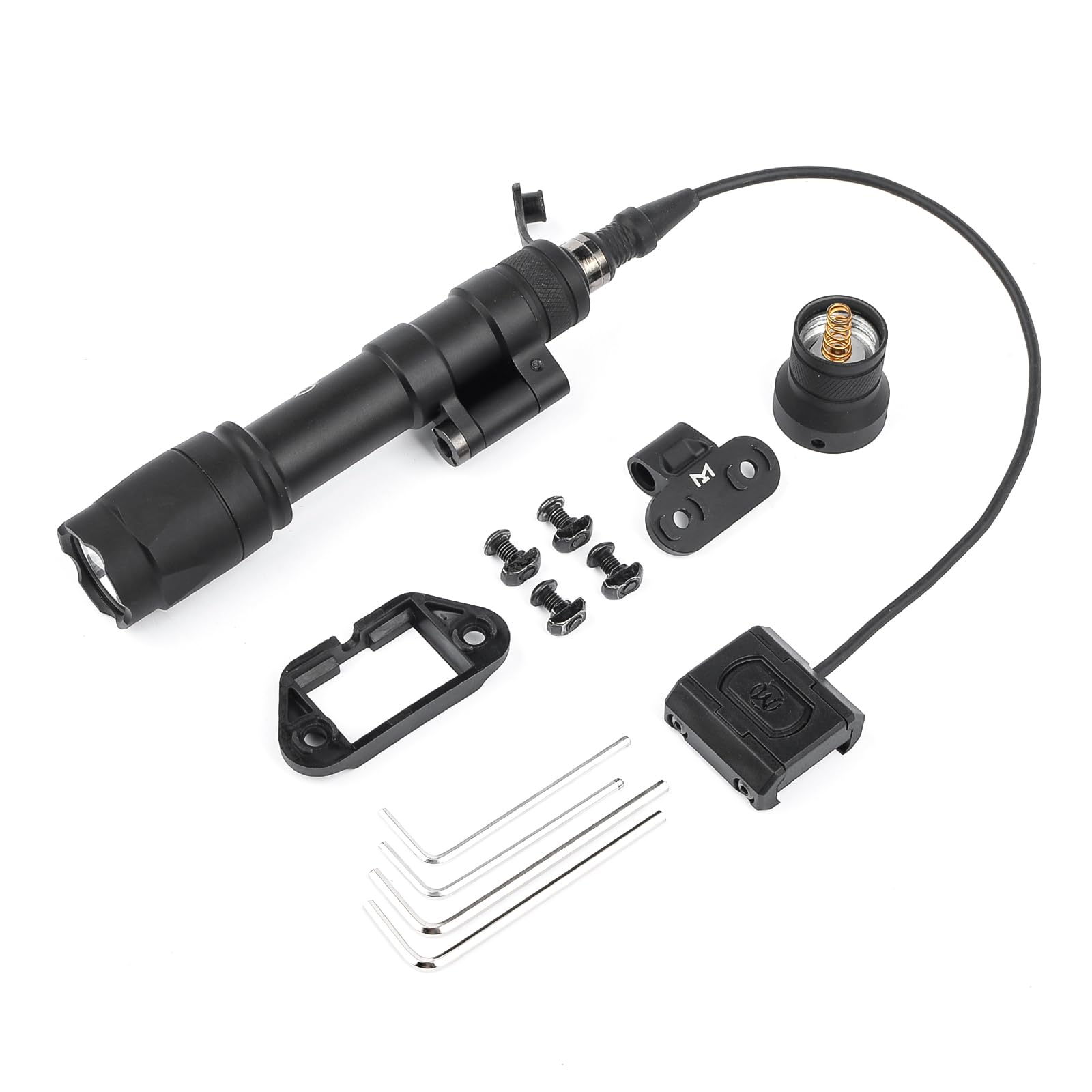 NECARL M600C 800 Lumens Tactical Flashlight with 2 Rotating Bases, with Push Button & Remote Pressure Switch, Light & Pressure Switch Mount Fit for