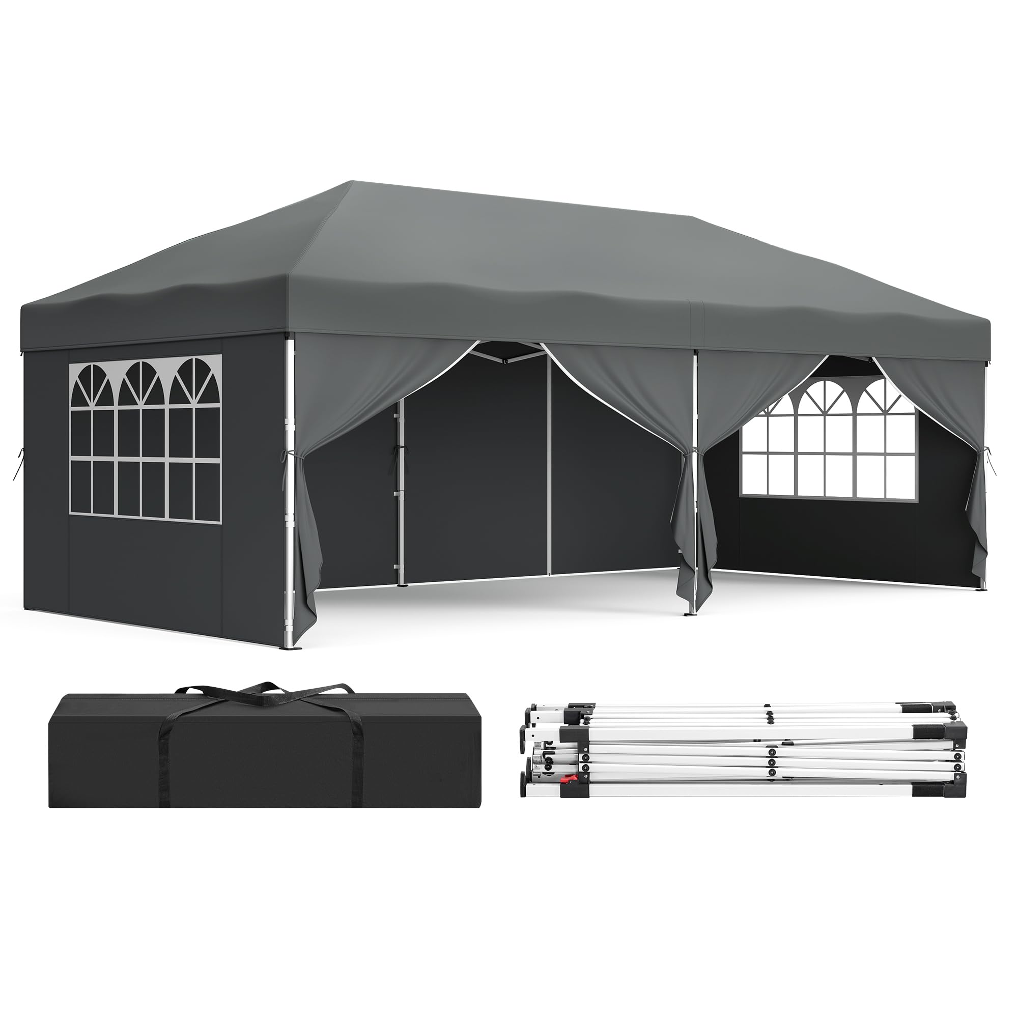 SONGMICS Gazebo with Sides, Pop Up Gazebo, UPF 50+, Drizzle-Resistant Folding Canopy Tent, Heavy-Duty Outdoor Shade with Carry Bag, Marquee, Garden, Patio, Party, 6m x 3m, Dark Grey GCT204GZ01