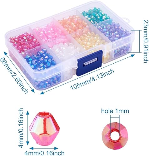 Miniatura 3 de Cheris - 1520 cuentas de cristal AB de 0.152 pulgadas, 8 colores, cuentas acrílicas facetadas de arco iris, espaciadores surtidos con caja de
