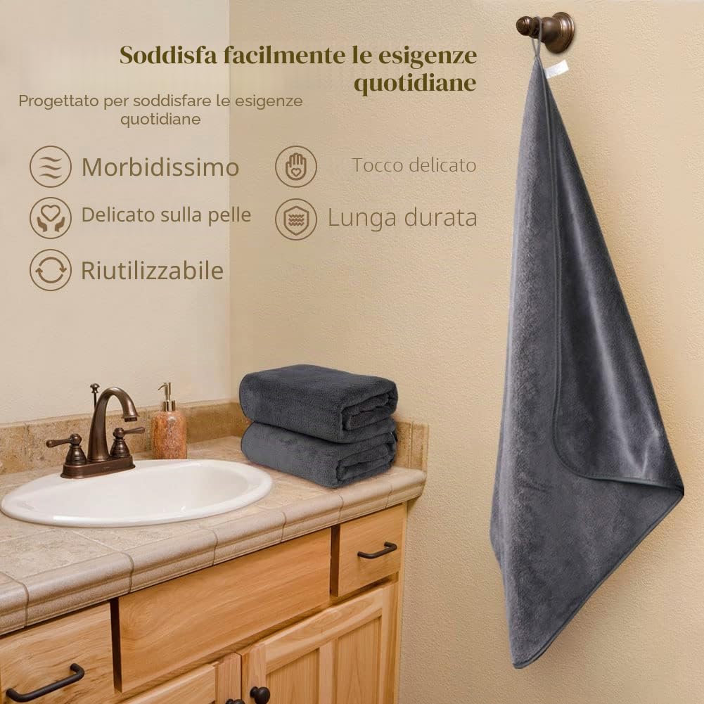Orighty Set Asciugamani da Bagno (68 x 137 cm) Morbidi in Microfibra, Altamente Assorbenti per Sport, Yoga, SPA, Fitness - Grigio