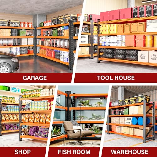 Image of 71.3 inch Wide Heavy Duty Garage Shelving Units,5000LBS Deep Storage Shelves,Orange Metal Garage Shelves,Steel Shelf,Large Storage Rack,Industrial Shelving for Shop,Warehouse,Basement,71.3 inchW x 24 inchD x 70 inchH