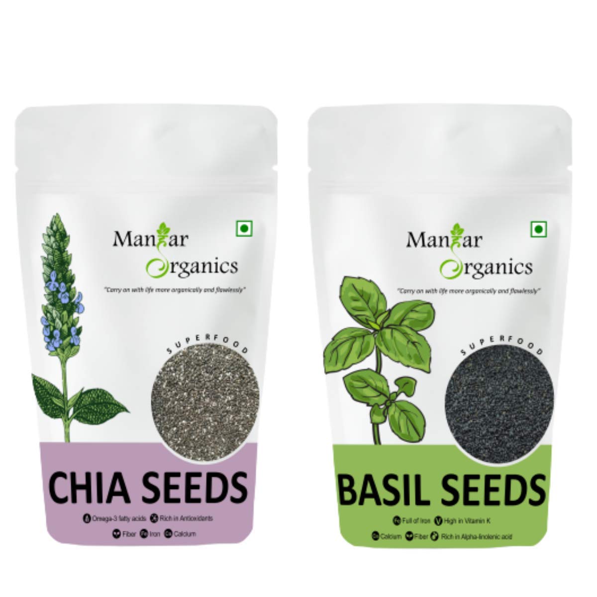 ManHar Organics Raw Basil Seeds (Sabja) & Chia Seeds combo for Weight Loss & Eating (Pack of 2x250gm) (B08QSJQHJ3) Amazon Price History, Amazon Price Tracker
