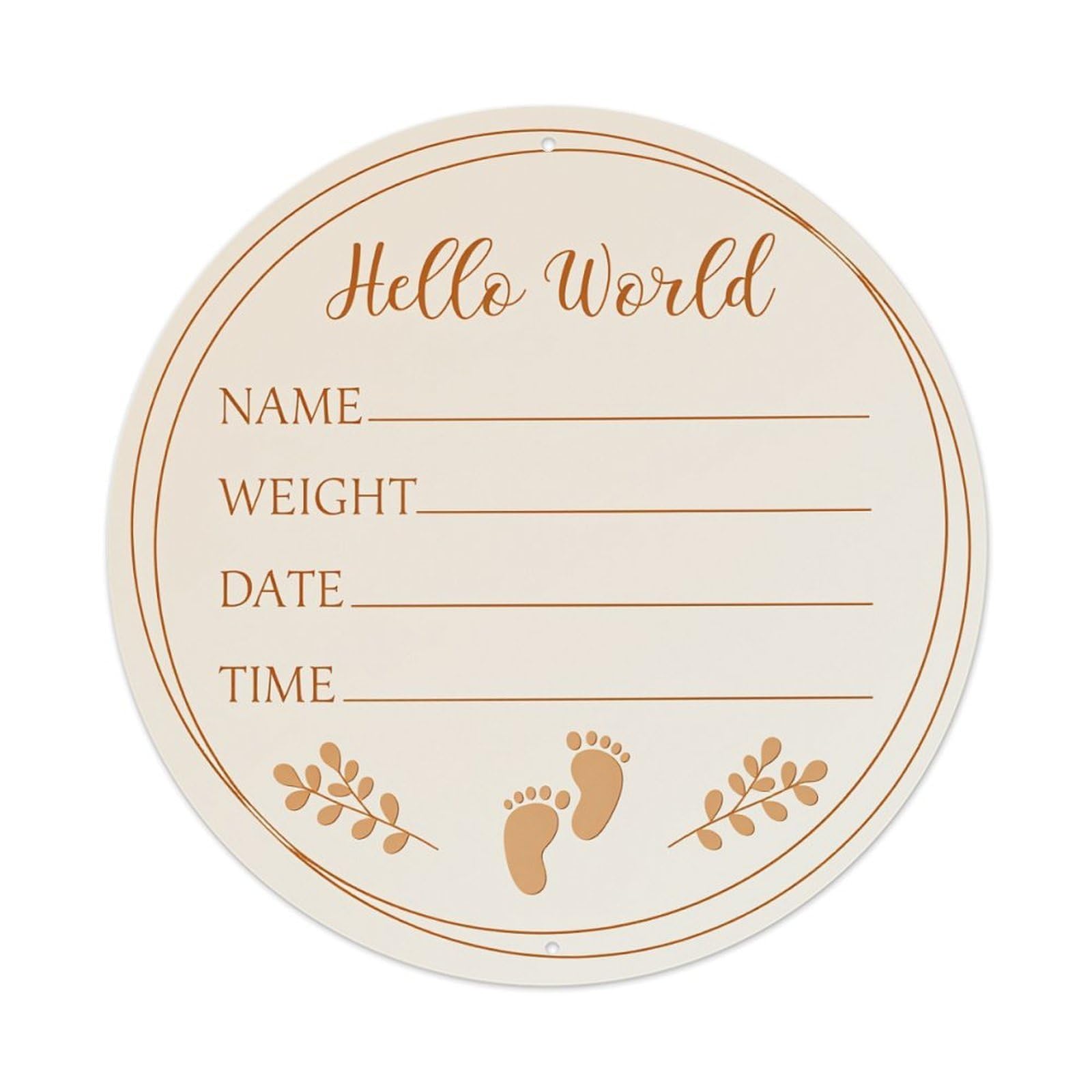 Hello World Baby Birth Record Card Round Vintage Tin Sign,Retro Wall Art,Metal Poster for Home, Bar, Garage, Cafe, Rustic Indoor & Outdoor Decor, 8x8 Inches
