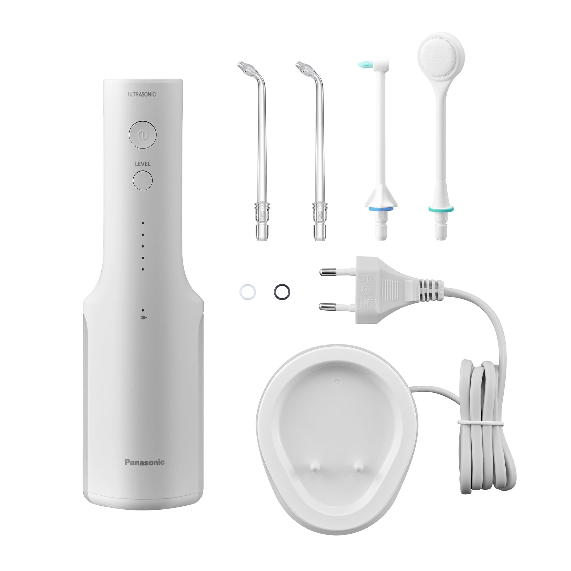 Panasonic Series 600 Ultraschall-Munddusche EW-DJ67-W303, Zahndusche, Munddusche kabellos, 200 ml, IPX7, 2 Ultraschalldüsen, 1 kieferorthopädische & 1 Zungenreinigungsdüse, 5 Wasserdruckstufen, Weiß