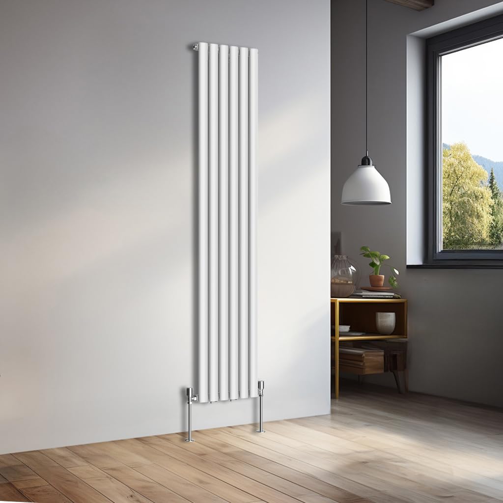 NRG 1800x354mm Vertical Oval Single Panel Heater Column Radiator Central Heating Radiators Designer Tall Radiators Gloss White — image 1