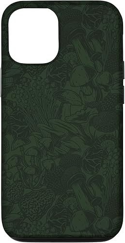 Funda para iPhone 1212 Pro con diseño de hongos y flores silvestres, color verde oliva