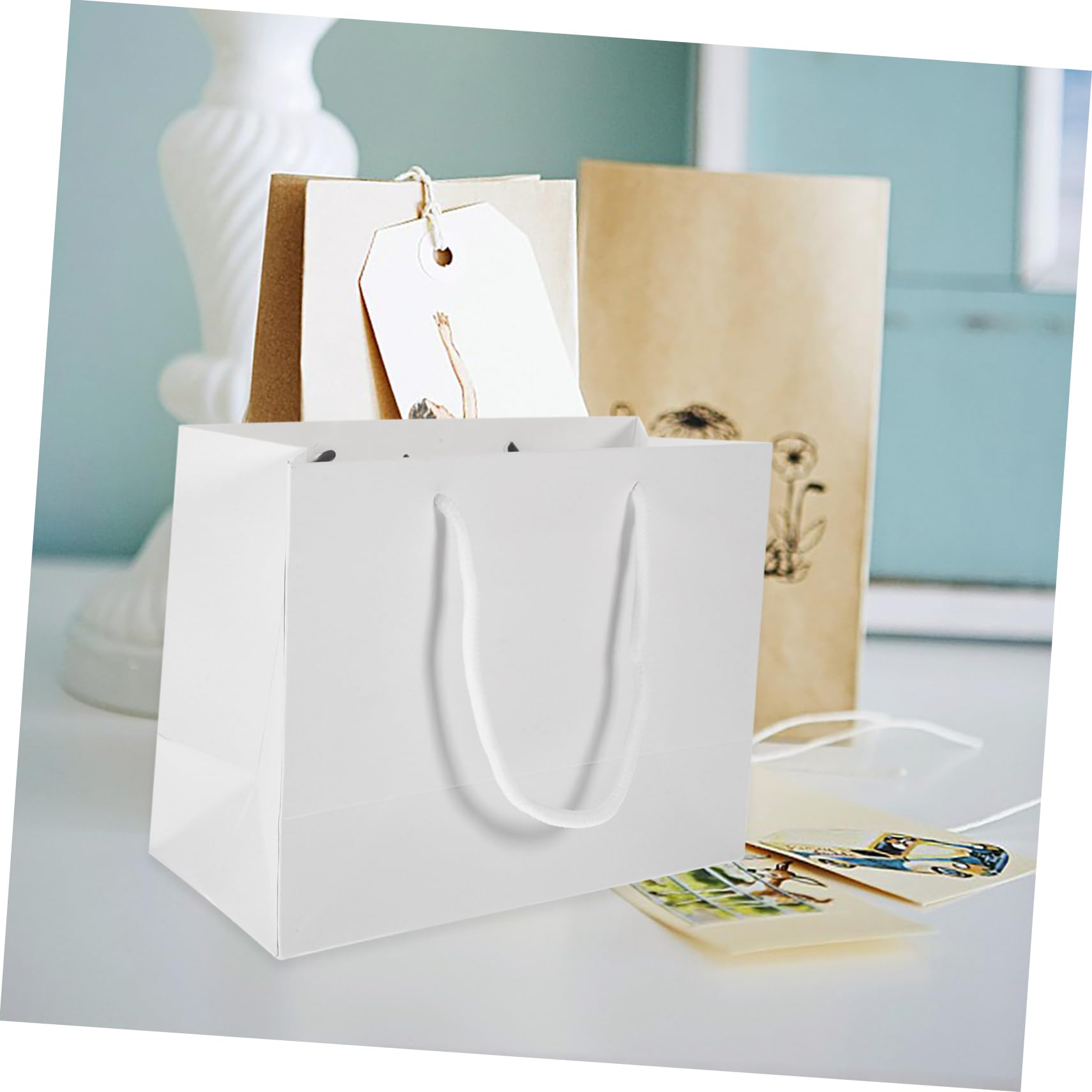 Amosfun 20 Stück Teiliges Geschenktüten aus Weißem Kraftpapier mit Henkel Wiederverwendbare Party Treat Bags für Geburtstag Hochzeit Shower Vielseitige Geschenkverpackung für Süßigkeiten