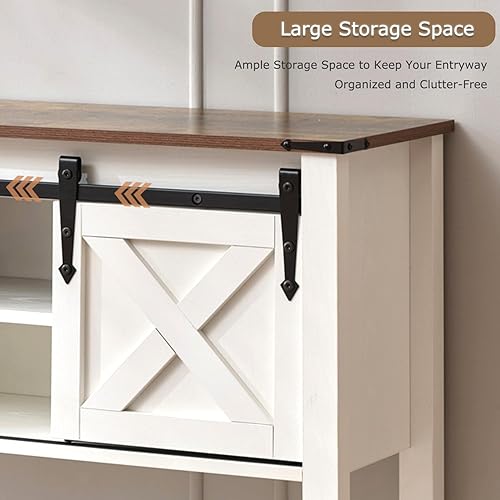 Miniatura 5 de Mesa de entrada de granja con puertas corredizas de granero, mesa consola de madera con estante de almacenamiento, mesa de sofá rústica para sala de