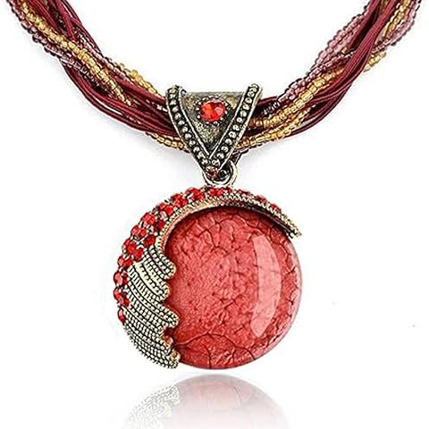 Nawjue Fashion Jewelry Retro Vintage Bohemian Style Turquoise Rhinestone Pendant Collar Chain Necklace for Women