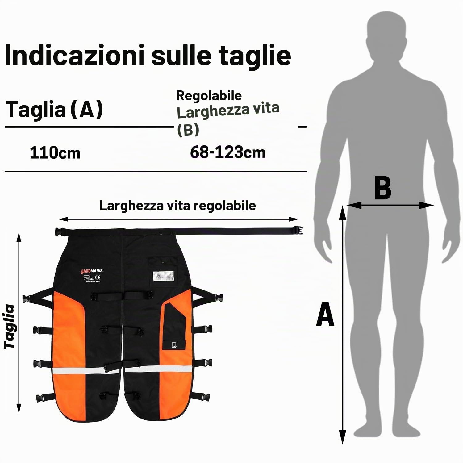 Chaps, pantaloni protettivi universali con cintura regolabile e tasca, leggings di sicurezza per la silvicoltura – taglia unica