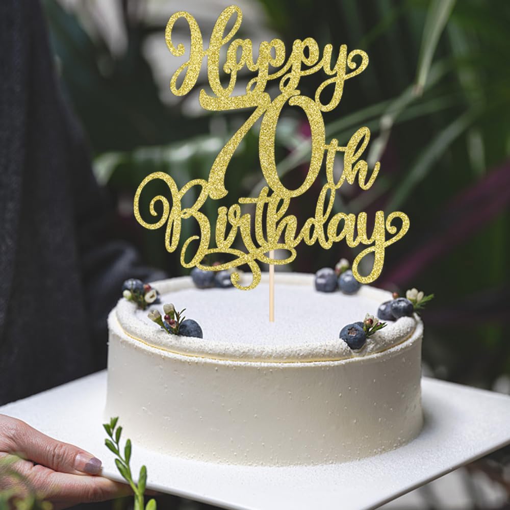 Sodasos Happy 70th Birthday Acrylic Cake Topper - Gold Mirror Finish - Reusable Party Decoration - View #2
