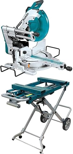 Makita LS1219L Sierra de inglete compuesta deslizante de doble bisel de 12 pulgadas con láser y soporte de sierra de inglete portátil WST05