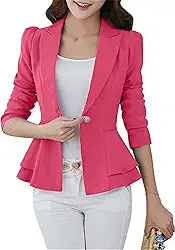 Blazer feminino de manga comprida com frente aberta, para trabalho, escritório, leve, cor sólida, slim fit