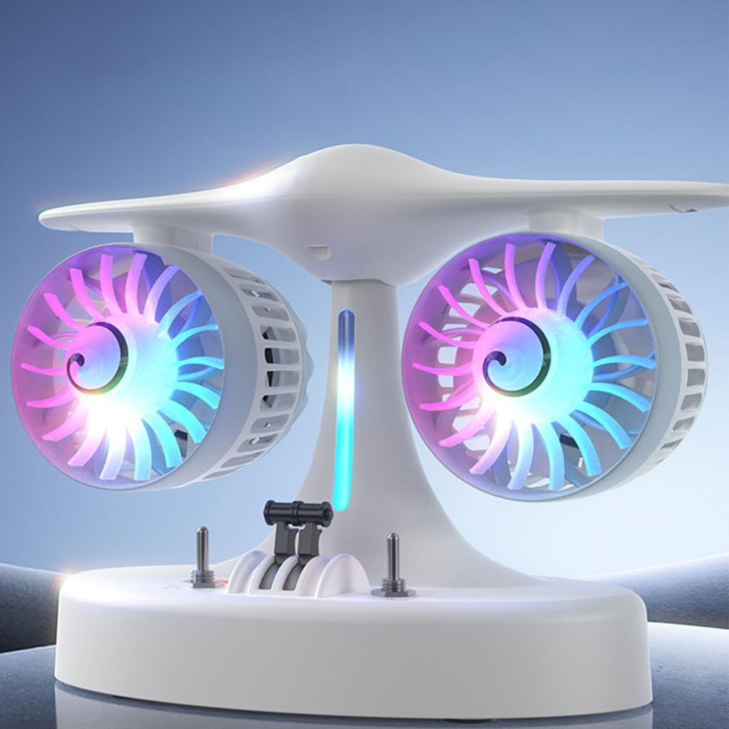 Ventilador de escritorio de 5000 mAh, con forma de plano, doble cabeza, recargable, dispositivo de refrigeración con textura de plástico para viajes y refrigeración