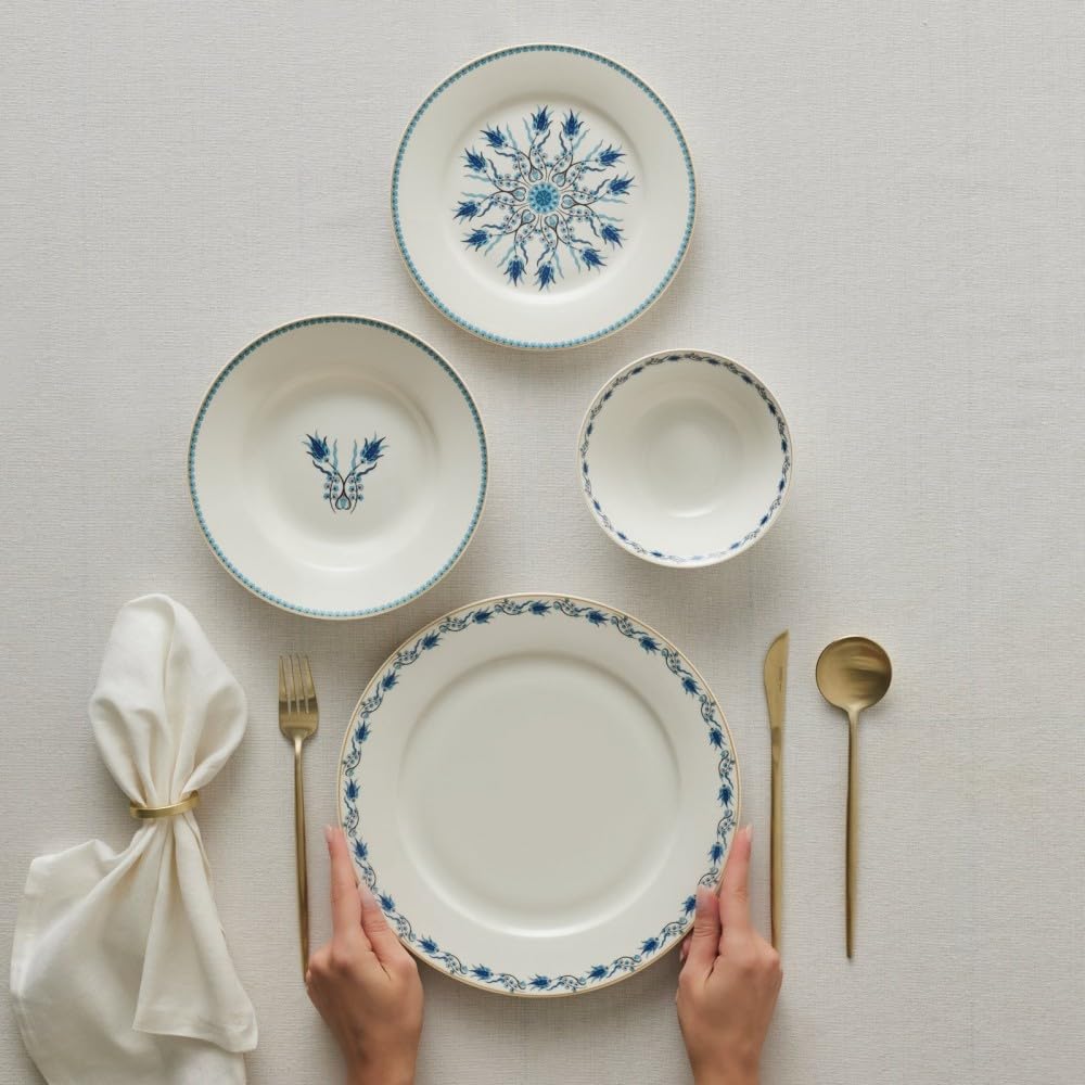 Karaca Forever Bone China Iznik - Vajilla de 24 piezas, 6 personas, multicolor