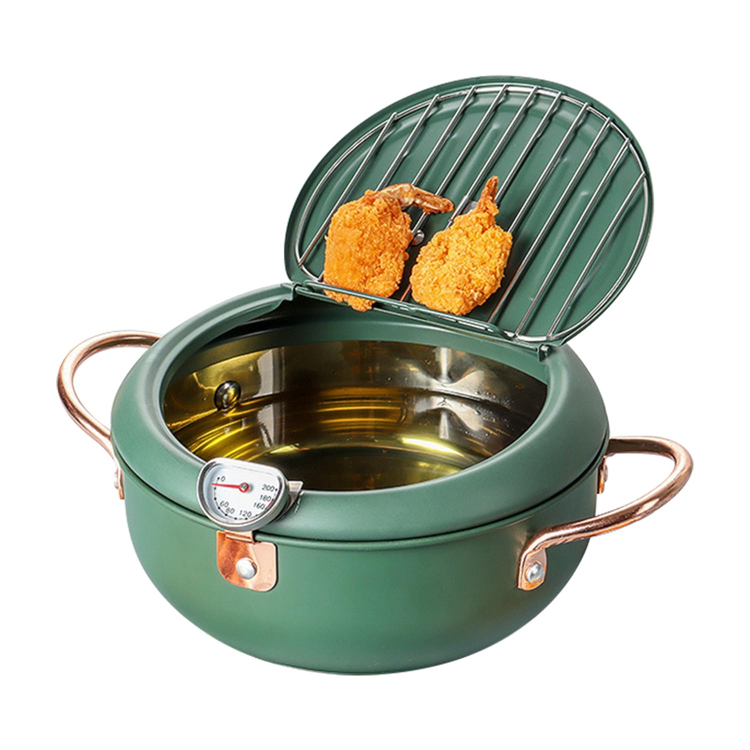 Pentola per Friggere in Acciaio Inossidabile, Friggitrice per Tempura con Termometro, Coperchio e Scolagocce per Olio, Padella non Rivestita in Stile Giapponese per Patatine Fritte, Pesce, Gamberi