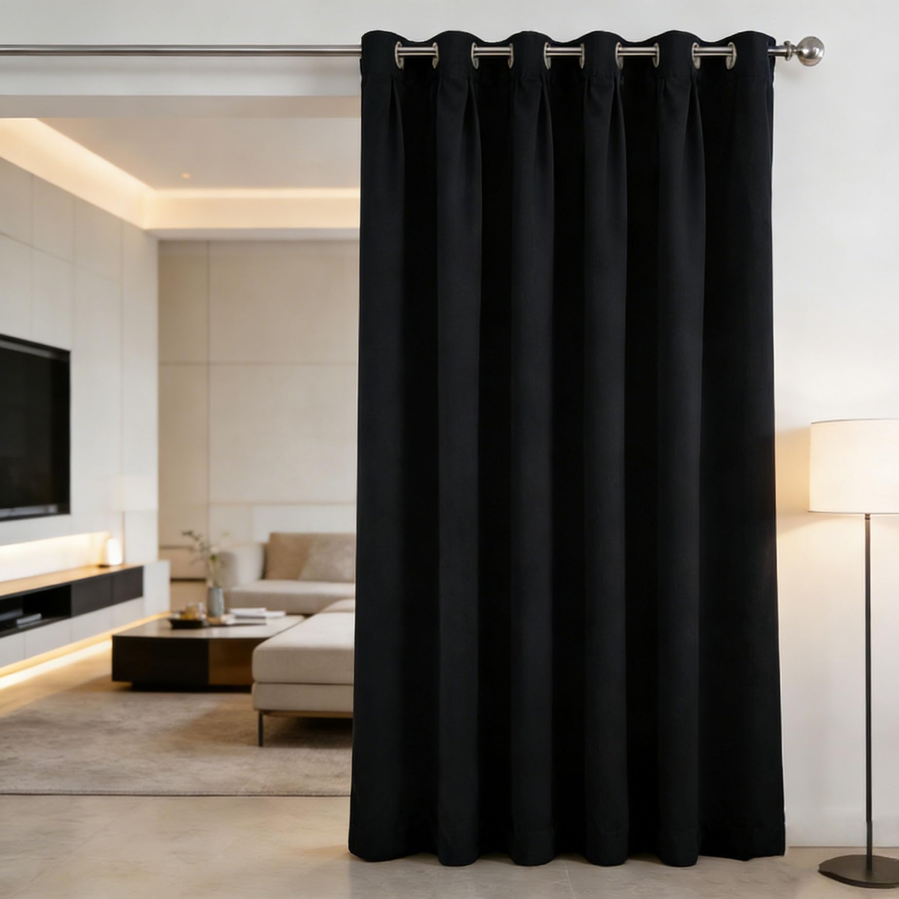Rideau thermique 260x60 noir isolant à oeillets moderne