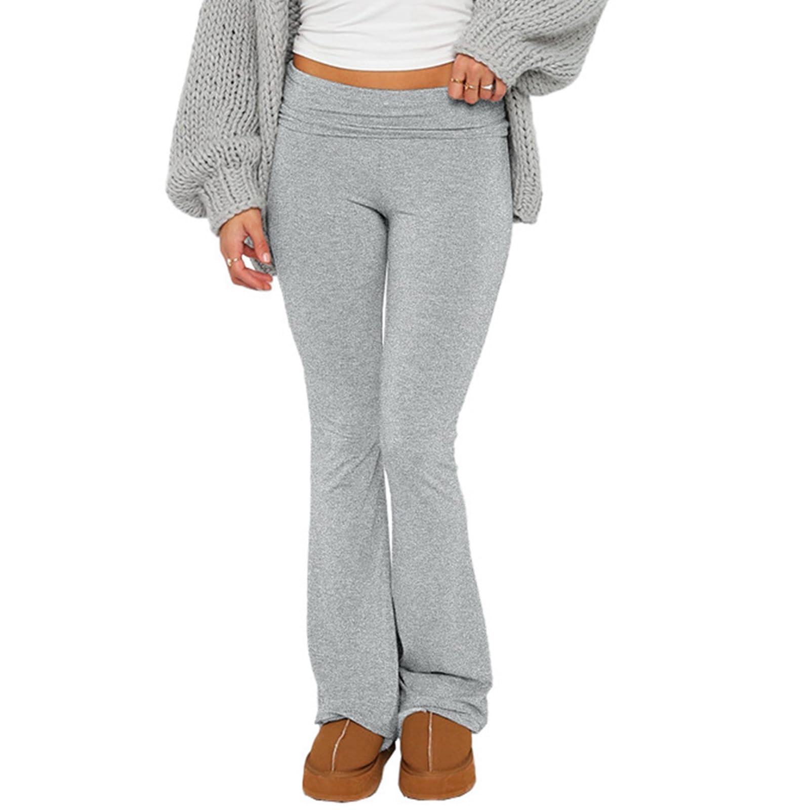 MIZMRSMAIS Women Low Rise Flare Leggings Stretchy Bootcut Yoga Pants Wide Leg Joggers Y2K Sweatpants Basic Lounge Pants (Grey, S)