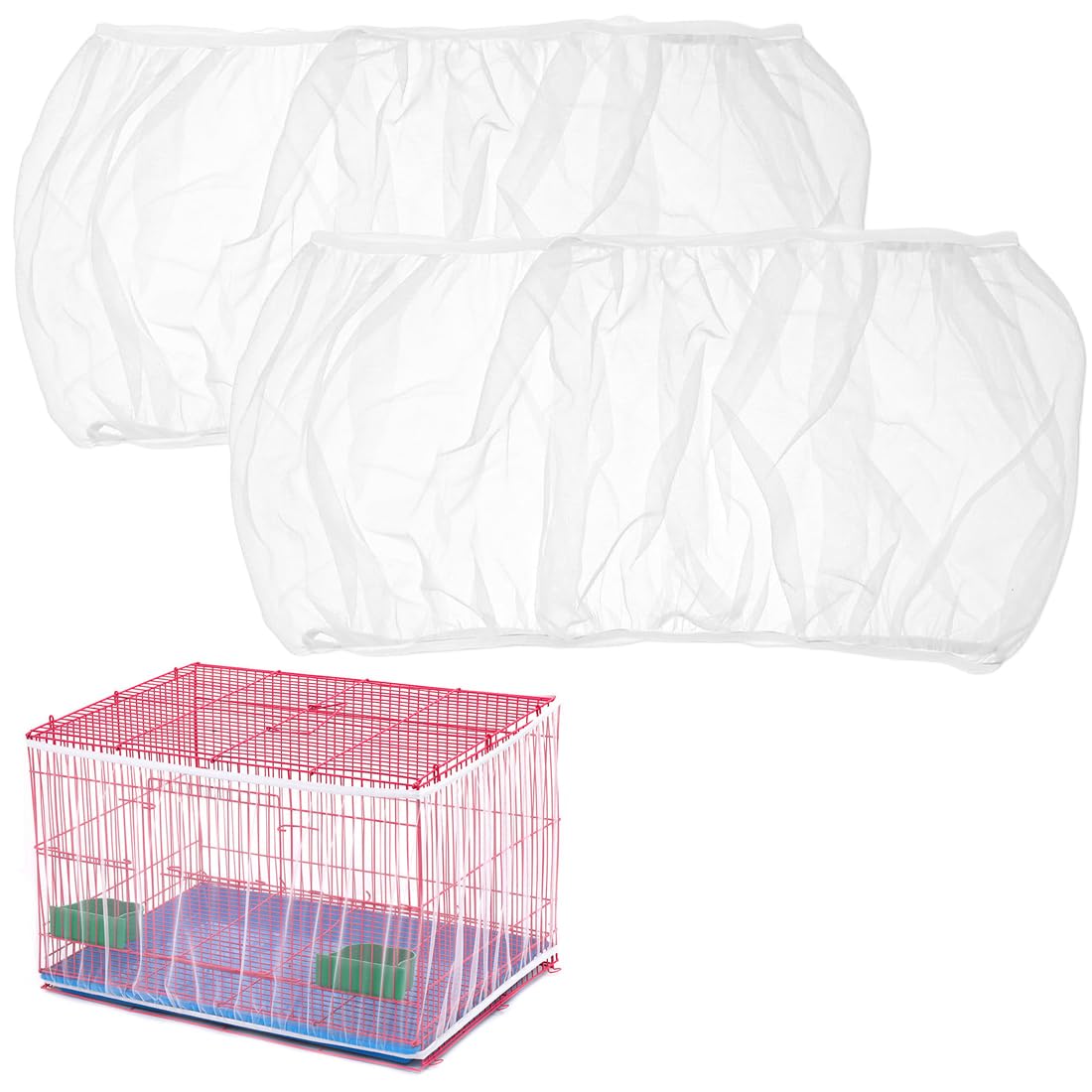 2 Pezzi Universale Copri Gabbia per Uccelli, Bird Cage Seed Catcher per Uccelli Pappagalli, Regolabile 170-200cm, Bianco