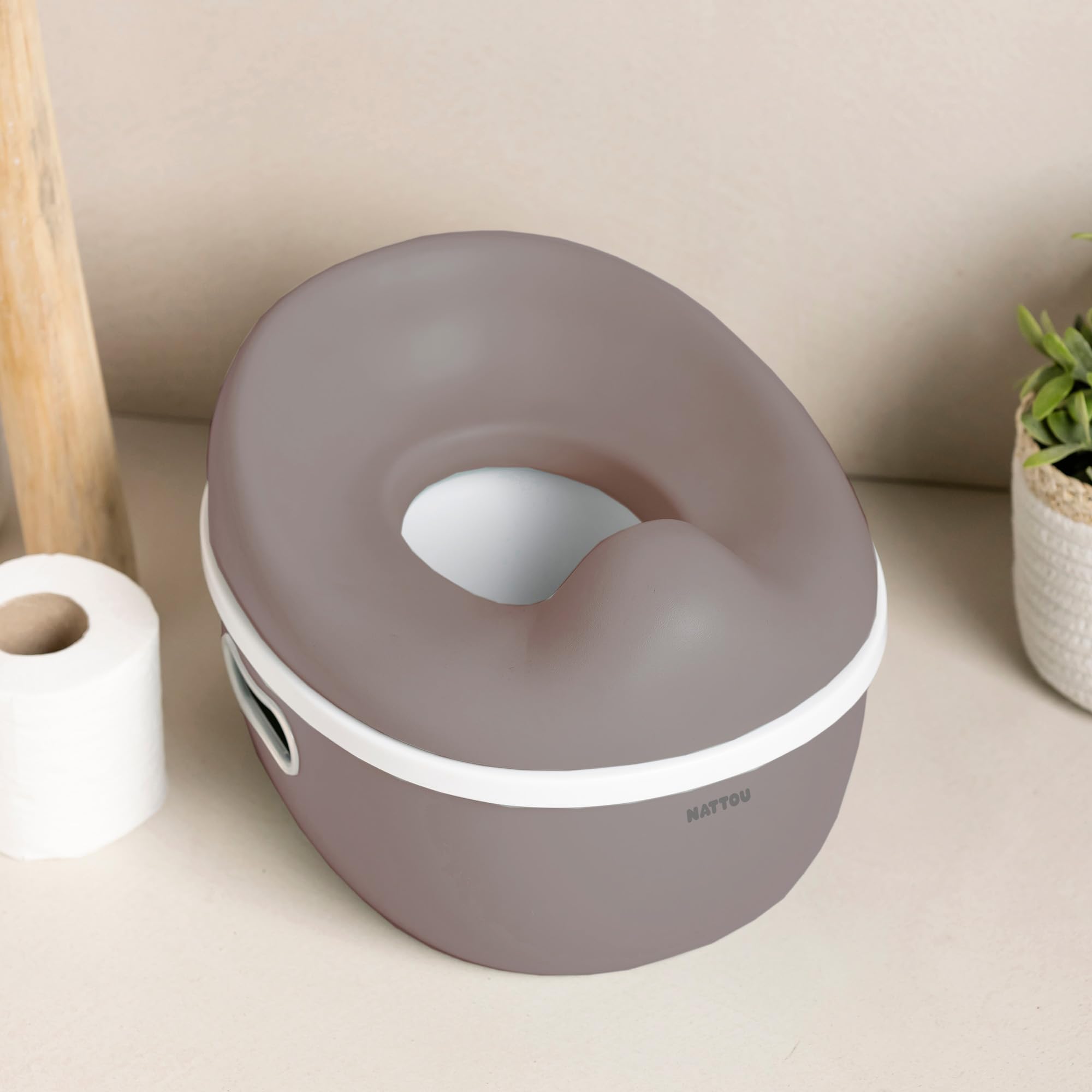 Nattou Babytopf 3in1, Töpfchen + Hocker + Toilettensitz für Kinder, Einfaches Toilettentraining, Ca. 34 cm, Ab ca. 18 Monate bis ca. 4 Jahre, Care, ABS/EVA, Taupe