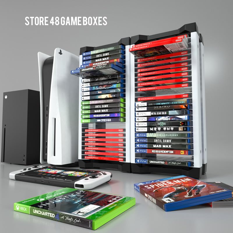 Miniatura 6 de ECHZOVE Torre de almacenamiento de videojuegos, estante de almacenamiento vertical u horizontal compatible con juegos de PS5, juegos de PS4 o cajas