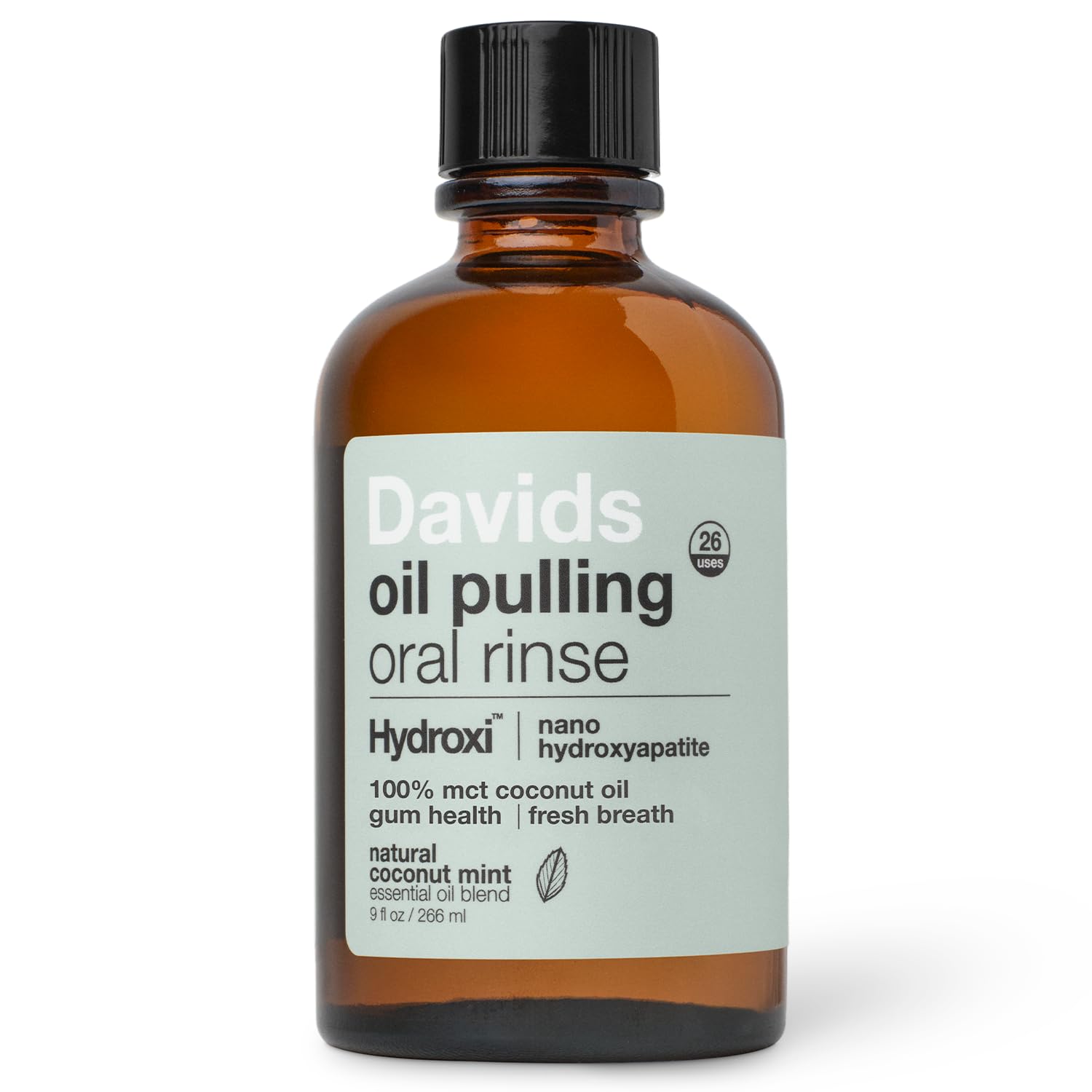 Davids Nano Hydroxyapatite Oil Pulling Mouthwash MCT Coconut Oil Mint 9 oz | Peppermint, Spearmint, Anise & Wintergreen Oils | Deep Oral Clean | Fresh Breath