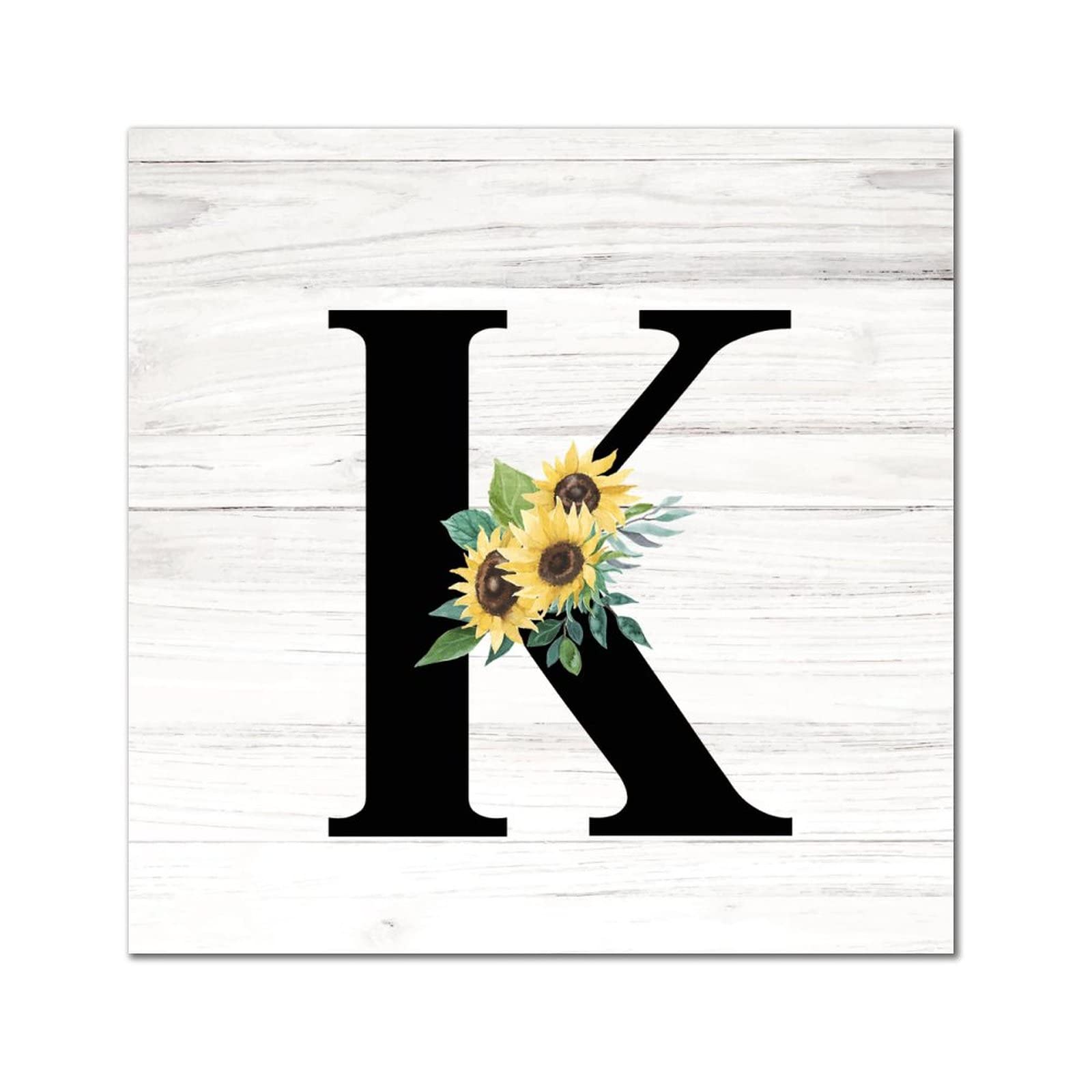 Lettre K en bois monogramme pour habiller un mur vide avec un motif tournesol