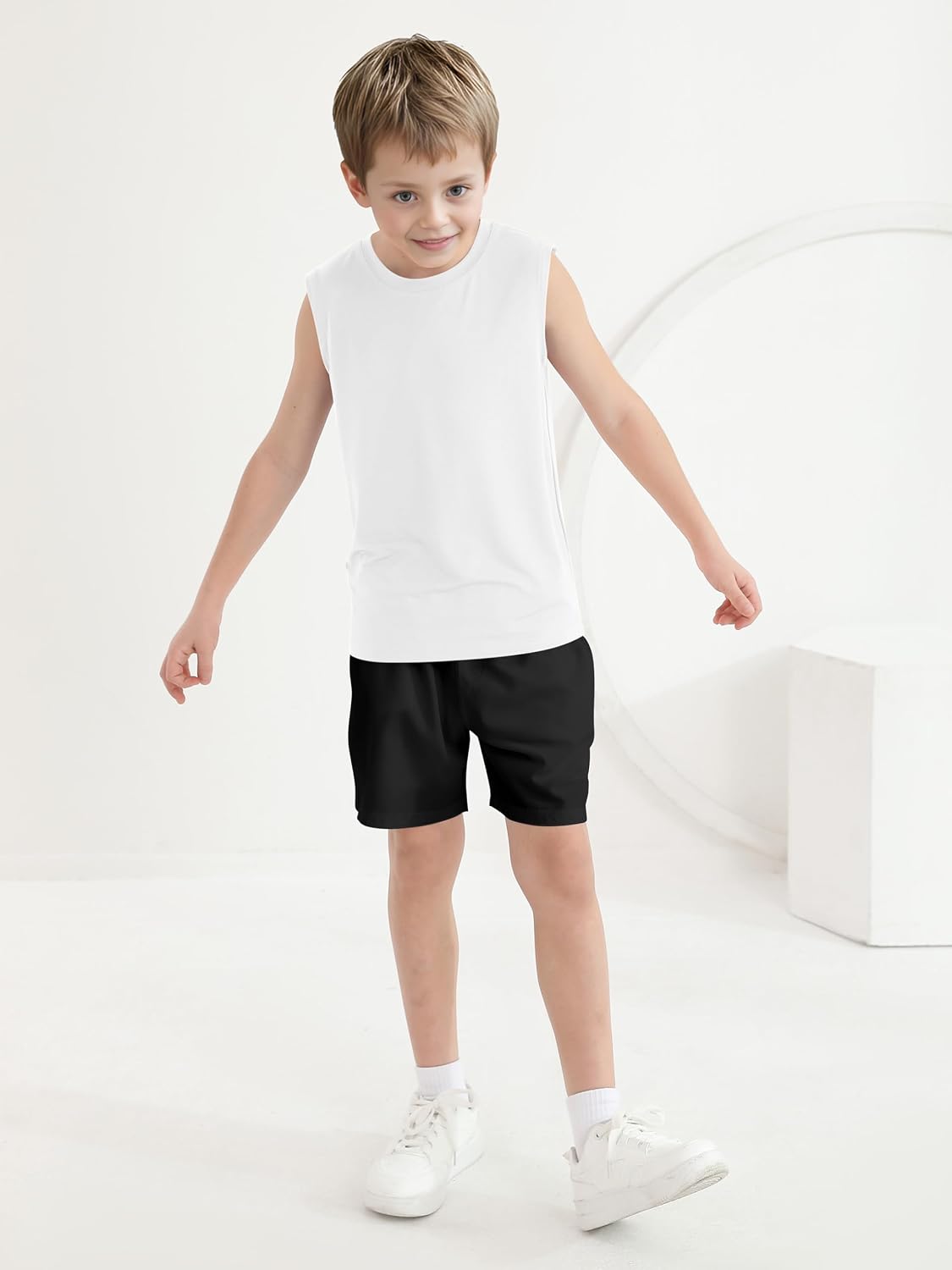 Poroka 4 Pack Boys Dry-Fit Active Athletic Performance Tank Top Sleeveless Workout Training Shirts