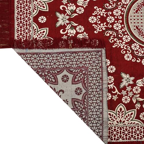 Image of Heavy Fabric Velvet Touch Bedroom, Hall, Living Room, Drowing Room, Yoga Hall Designer Velvet Rectangle Carpet |60 inch Inch X 84 inch Inch | 5 Feet X 7 Feet I 150 Cm X 210 Cm (Maroon)