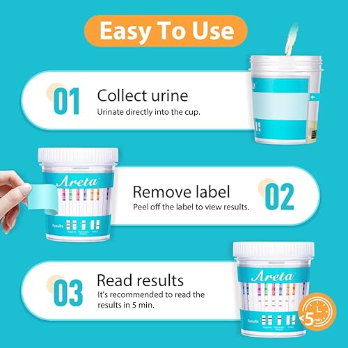 Vista 3 de Areta Taza de prueba de múltiples drogas: (5 unidades) en casa kit de prueba de drogas, prueba de 14 medicamentos AMP, BAR, BUP, BZO, COC, MDMA