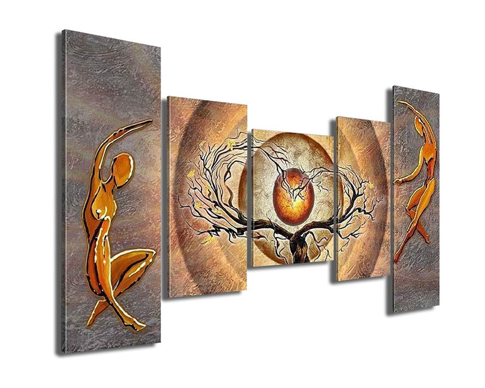 Modern Canvas Art Orange Trees Dancing Abstract Oil Painting Set Contemporary Art African Landscapes Home Decorations 5 Pcs/Set