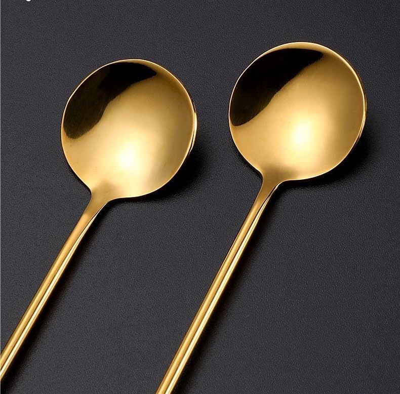 Silverware Flatware Set, 1/4/6/8/10/12 Pieces Small Round Spoons Retro Coffee Spoon 304 Stainless Steel Ceramic Handle Spoon Cake Dessert Spoon(Black,1Pc)