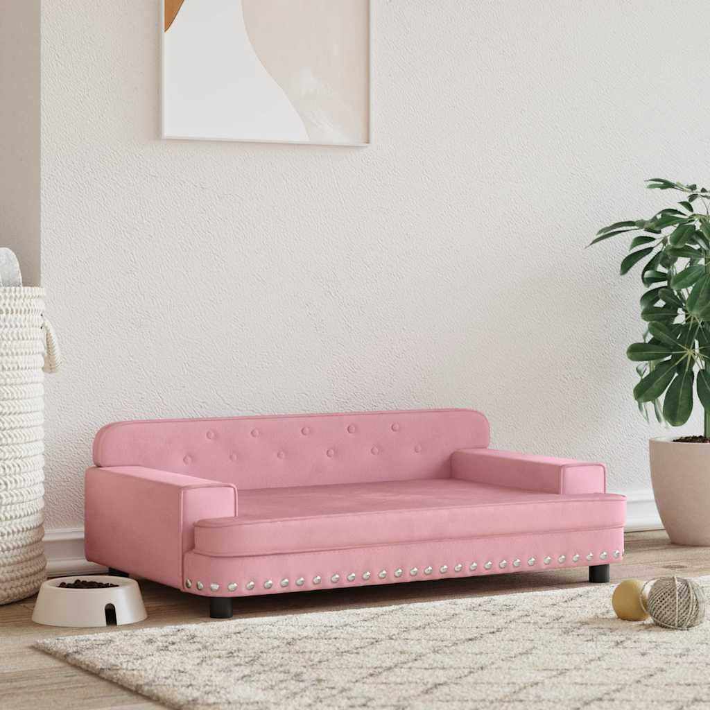 Cuccia per cani in velluto rosa con imbottitura in schiuma, 90 x 53 x 30 cm, struttura stabile in legno di pino, divano antiscivolo per cani di piccola taglia, adatto agli animali