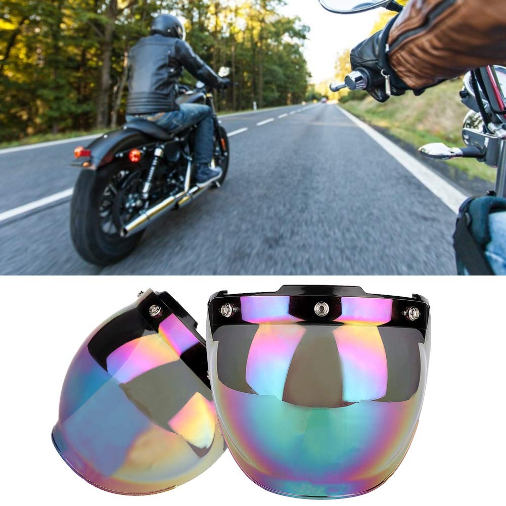 Helmet Lens, Motorcycle Retro 3?snap Sun Visor Shield, Windproof Colored Helmet Lens for Windproof, Reflective, UV Protection