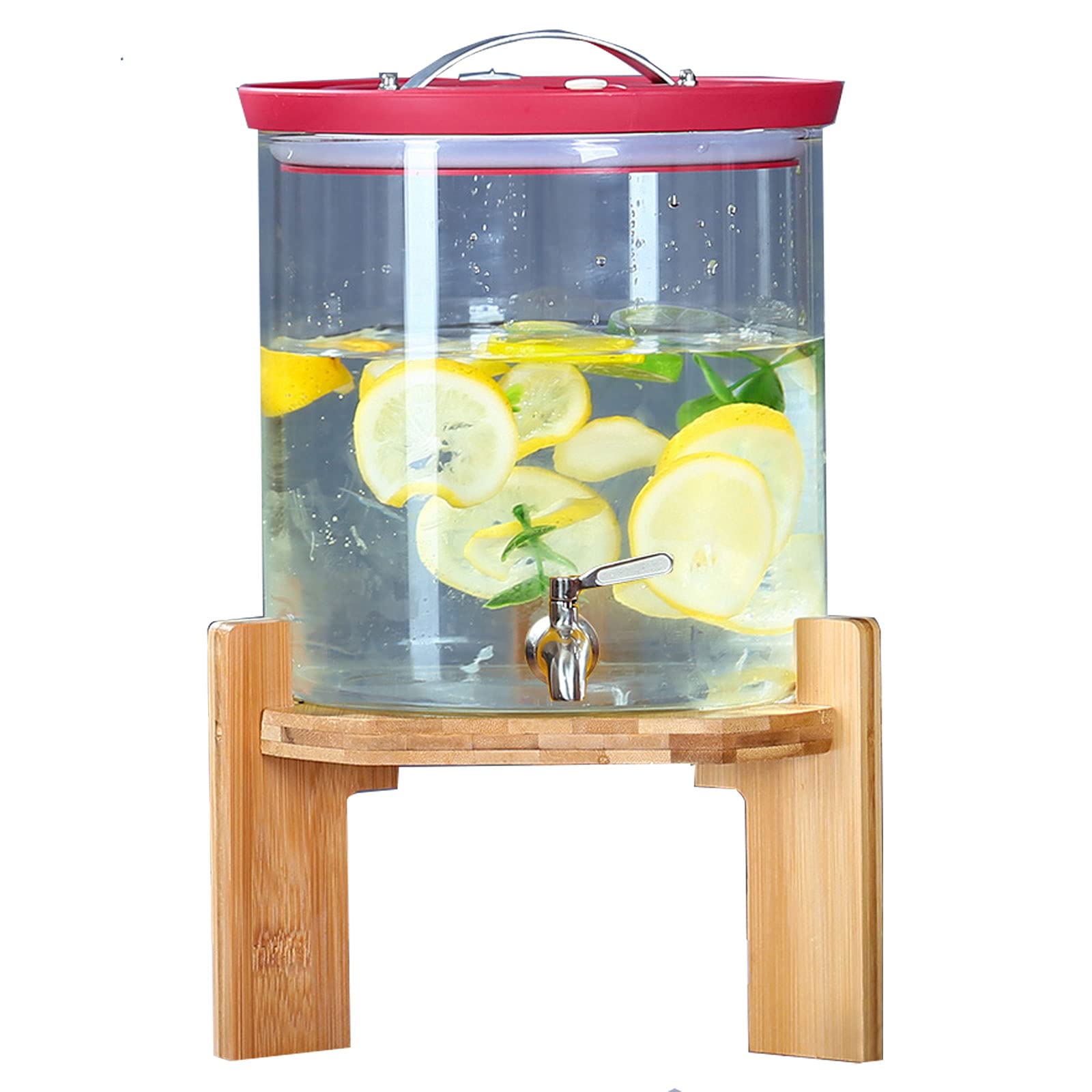 Distributeur de Boisson en Verre 5L/7.5L, Fontaine à Boisson avec Robinet et Support, Distributeur de Jus de Fruit avec Couvercle et Anse Verre à Boisson pour Boisson Chaude Froide