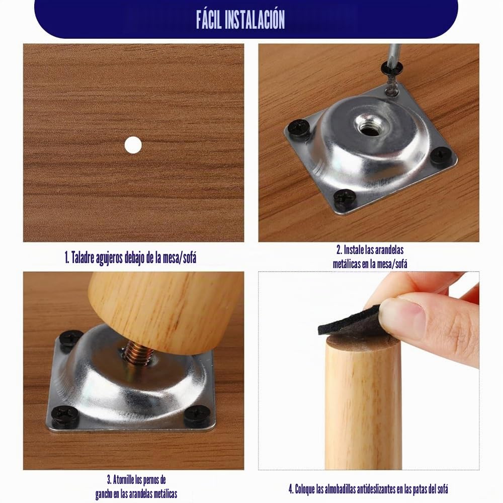 Juego De 4 Patas De Muebles De Madera 20 40 60cm Patas para Mesa De Centro Cónicas, Patas De Repuesto Inclinado para Somier Sillas Sofás Gabinetes(60cm/24in)