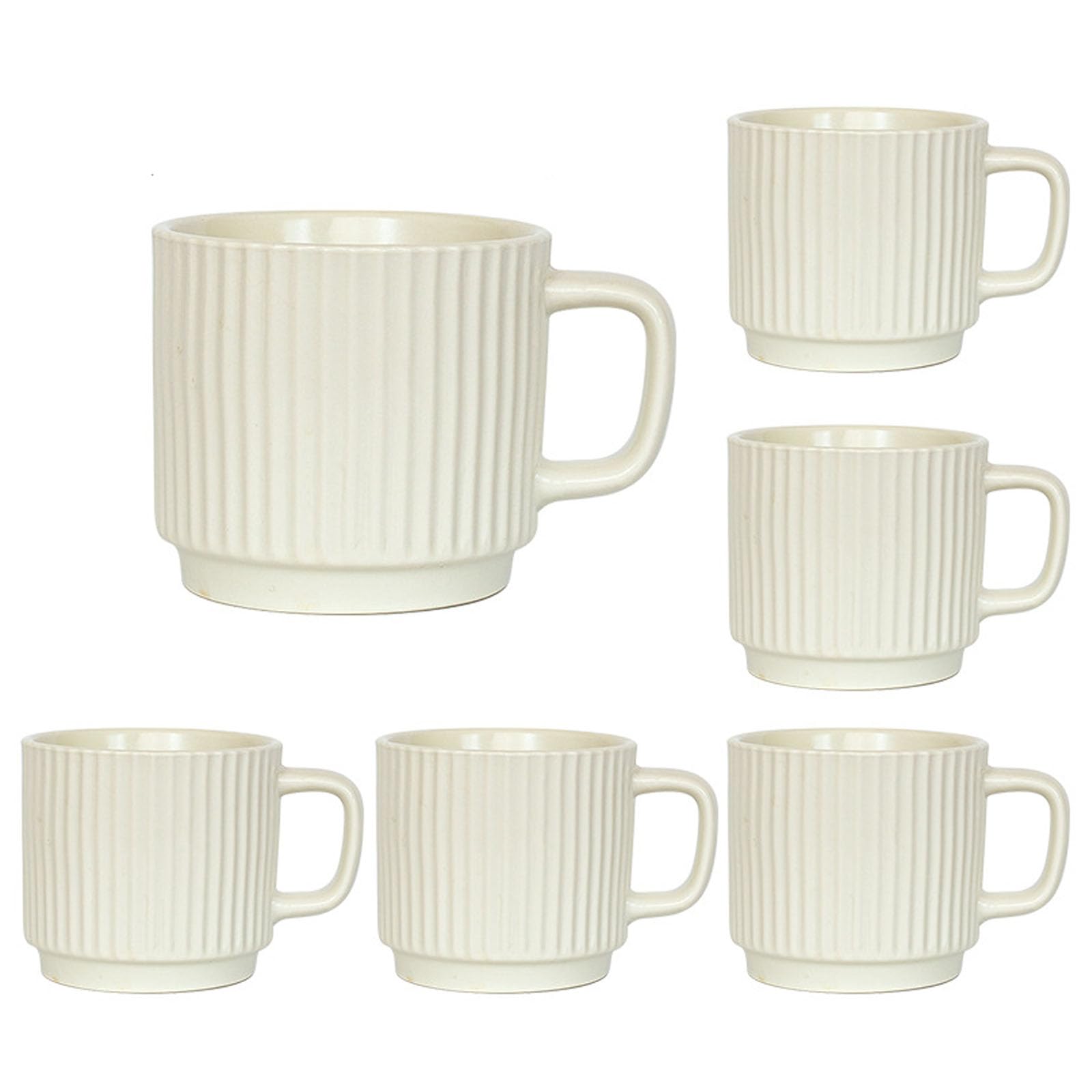 Juego de 6 Tazas apilables de Porcelana de 260 ml para café expreso con asa, Ideales para té, café con Leche, Cacao y Capuchino. (White)