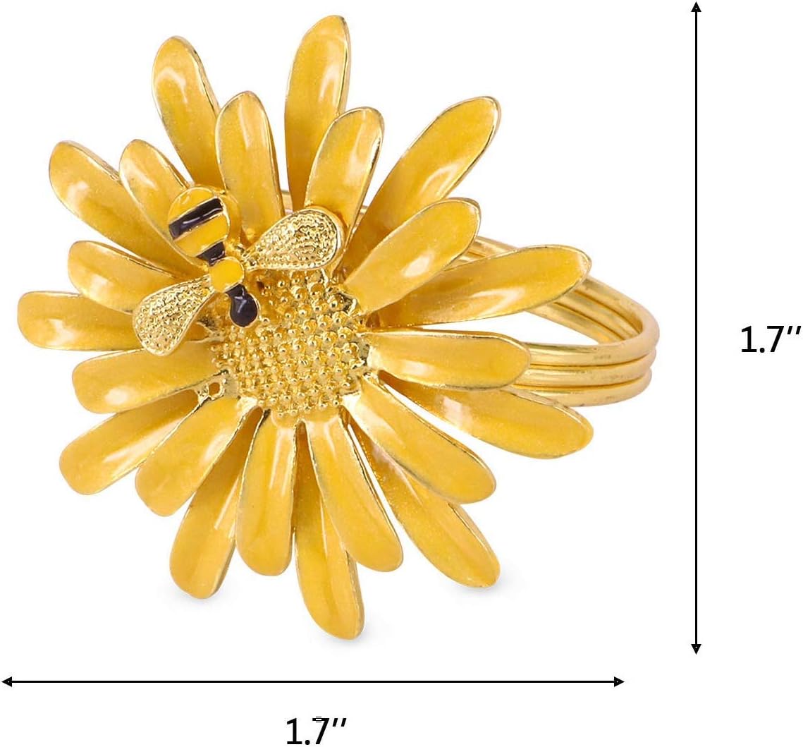 Booluee 6 Pcs Metal Daisy Flower Napkin Rings Set - Image 4