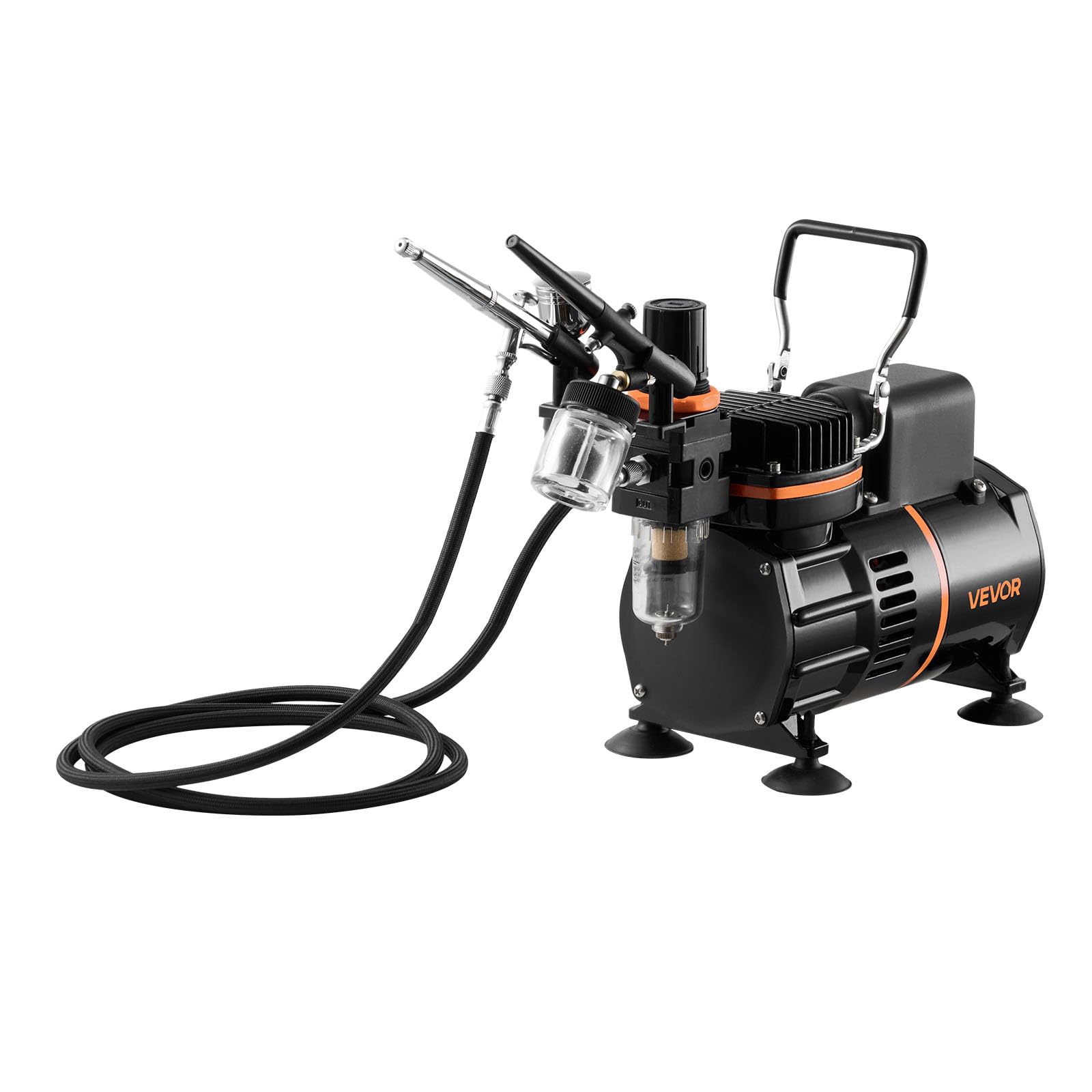 VEVOR Kit Aérographe avec Compresseur d’Air 1/6 HP, Compresseur Aérographe avec 3 Pistolets à Double Action,3 Buses, Tuyau, Peinture Acrylique, 2 Ventilateurs, Décoration Pâtisserie Onglerie